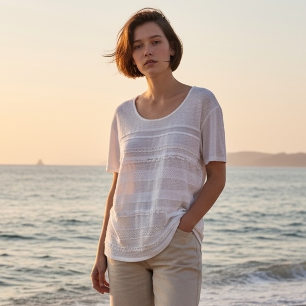 EUC - Burberry Pombiero Lace Stripe Top - Size Large